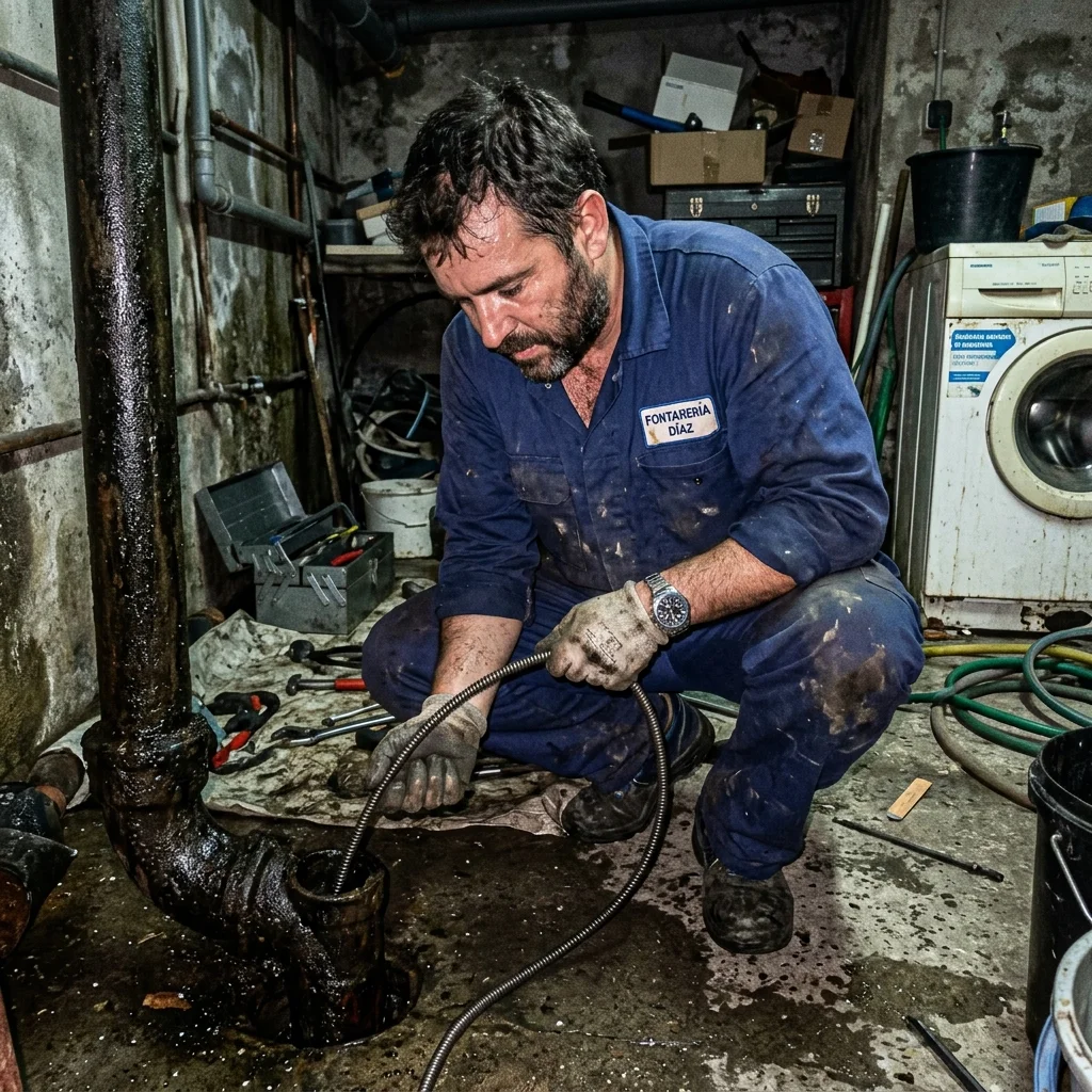 Técnico trabajando en la red de saneamiento en San Vicente de la Barquera
